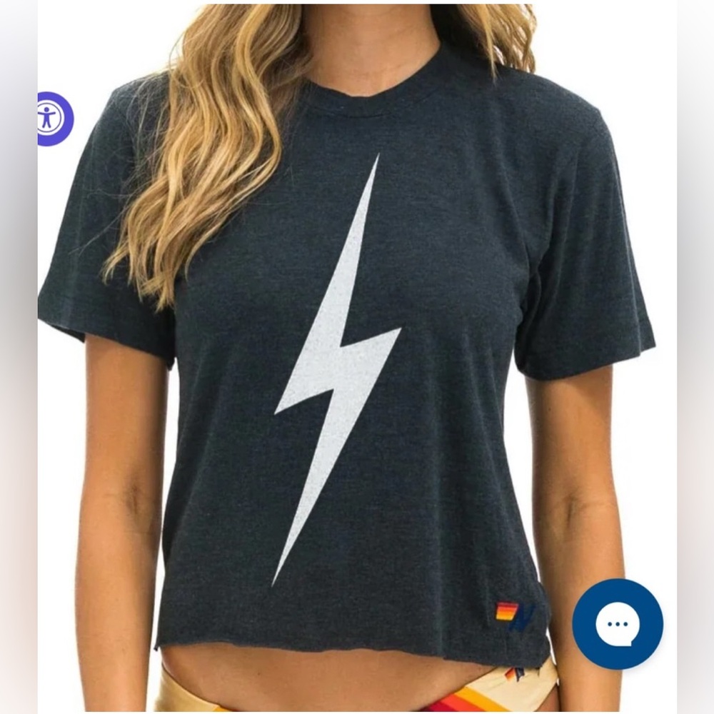 Aviator Nation cropped boyfriend bolt tee - Charcoal Sz XS